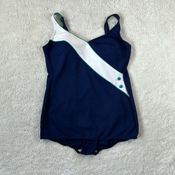 Robby Len Swimfashions vintage 60s blue pin up one piece swimsuit, 20w - Picture 1 of 11
